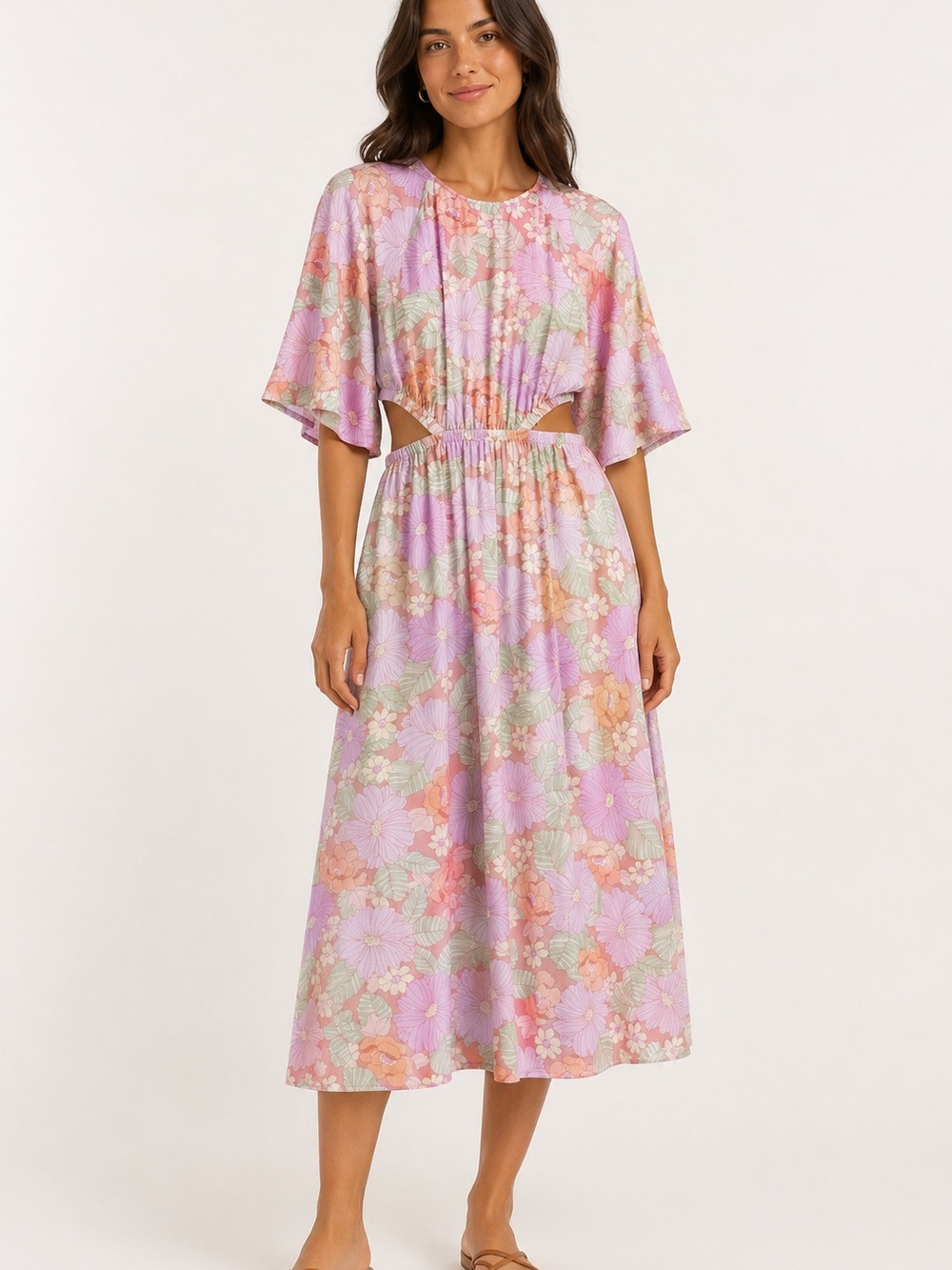 & Other Stories Floral Vintage Vibes Cut Out MIDI Dress Size 2